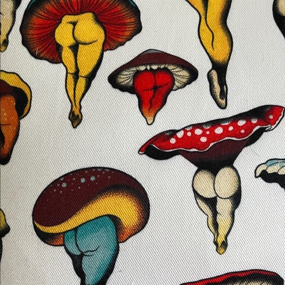 NWOT Mushroom Print Accent Pillow in Red, Yellow, Teal on White - Picture 4 of 5
